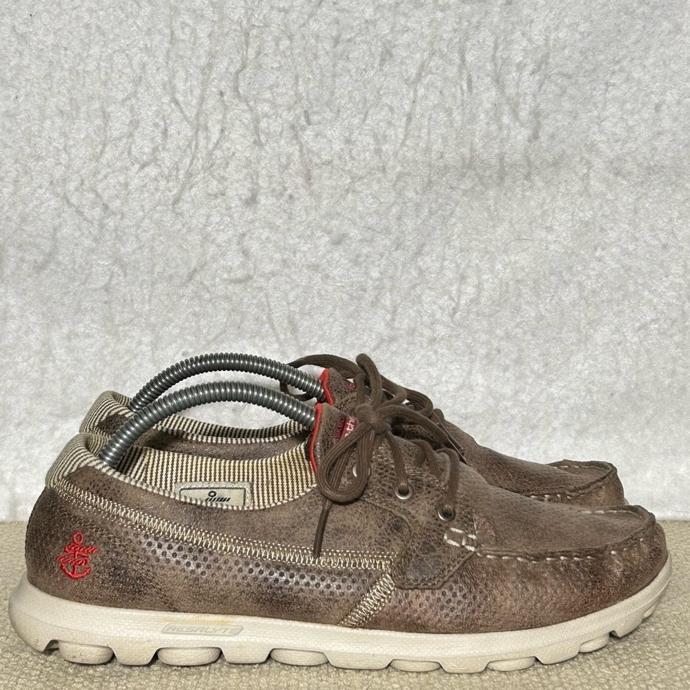 Skechers Womens Brown Gomat GoTech Lace Casual Loafers Shoes SZ US 9